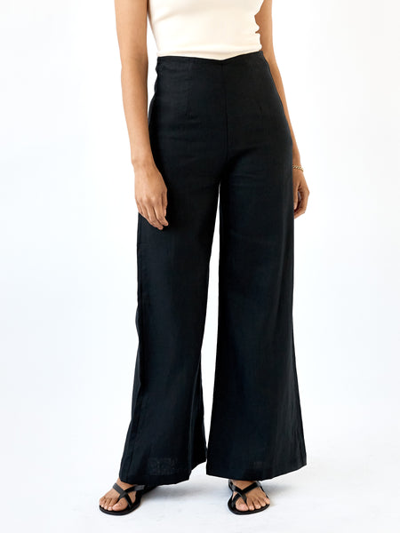 Faithful The Brand Women's Ottavio Wide Leg Pants Sz 4 Black 100% Linen  $220