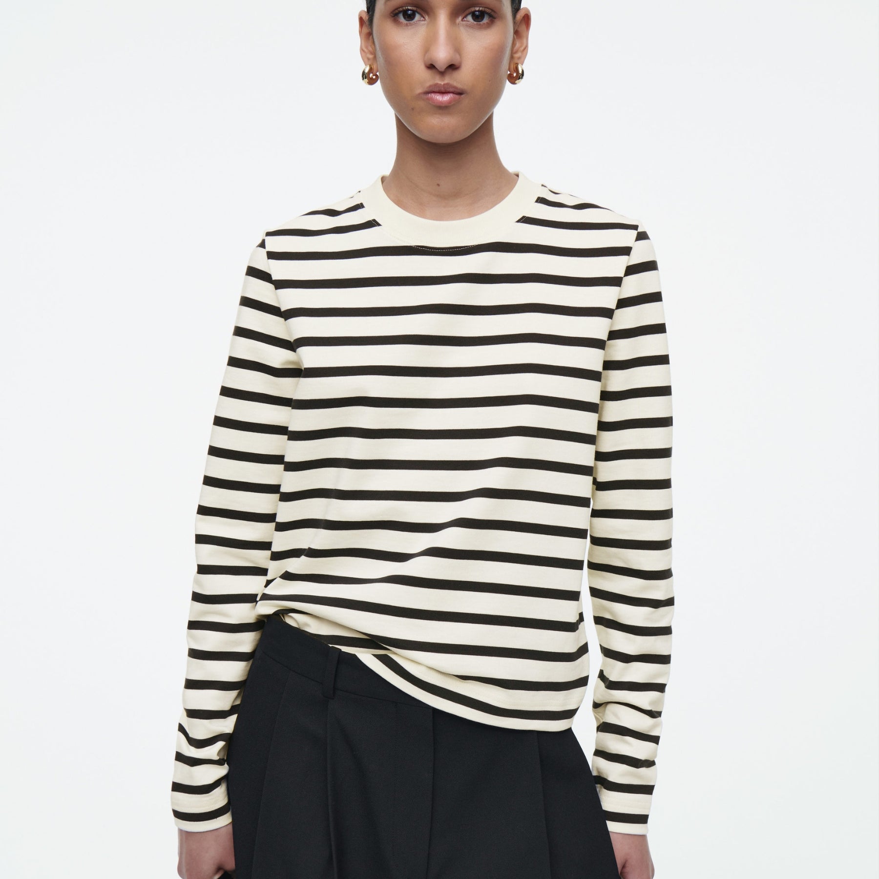 COS Navy Stripe Heavyweight Long Sleeve T-shirt | TheUNDONE