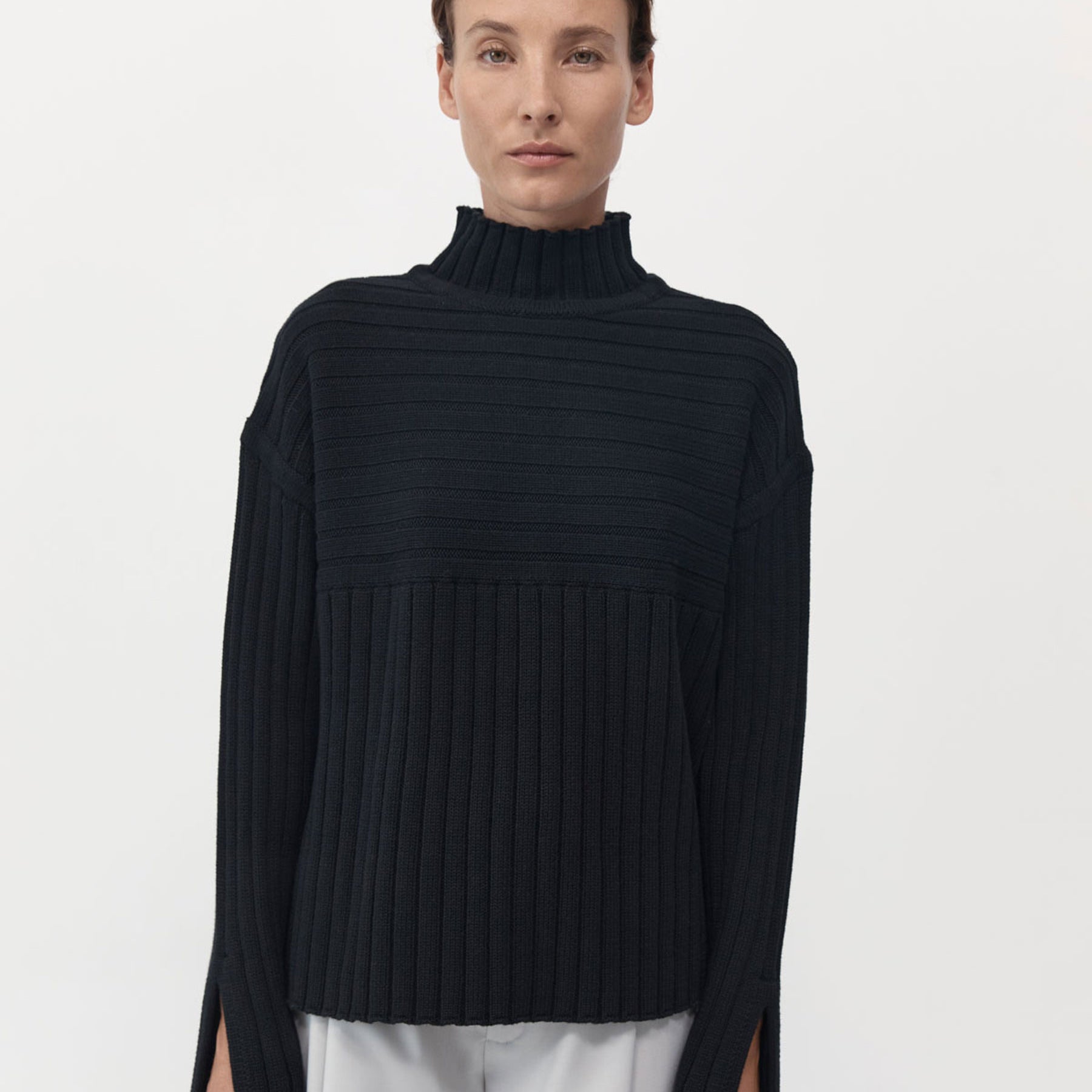 St. Agni | Mock Neck Rib Knit Jumper in Black | The UNDONE