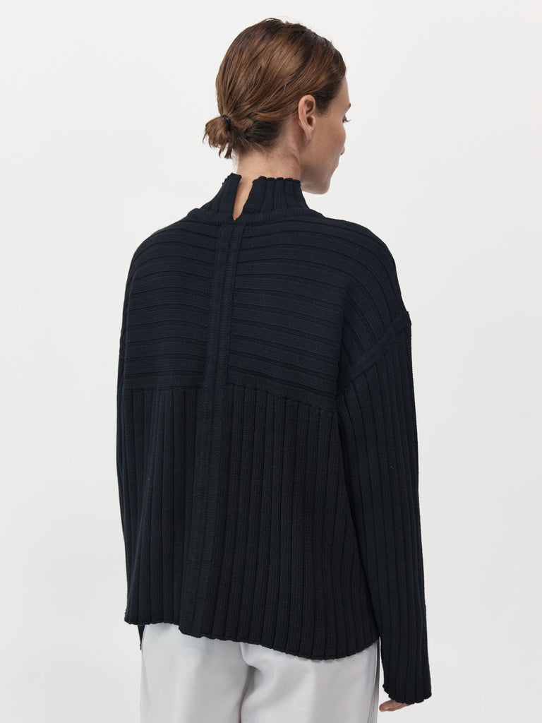 Ribbed Panel Mock Neck Jumper