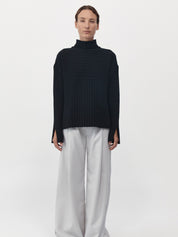 St. Agni | Mock Neck Rib Knit Jumper in Black | The UNDONE