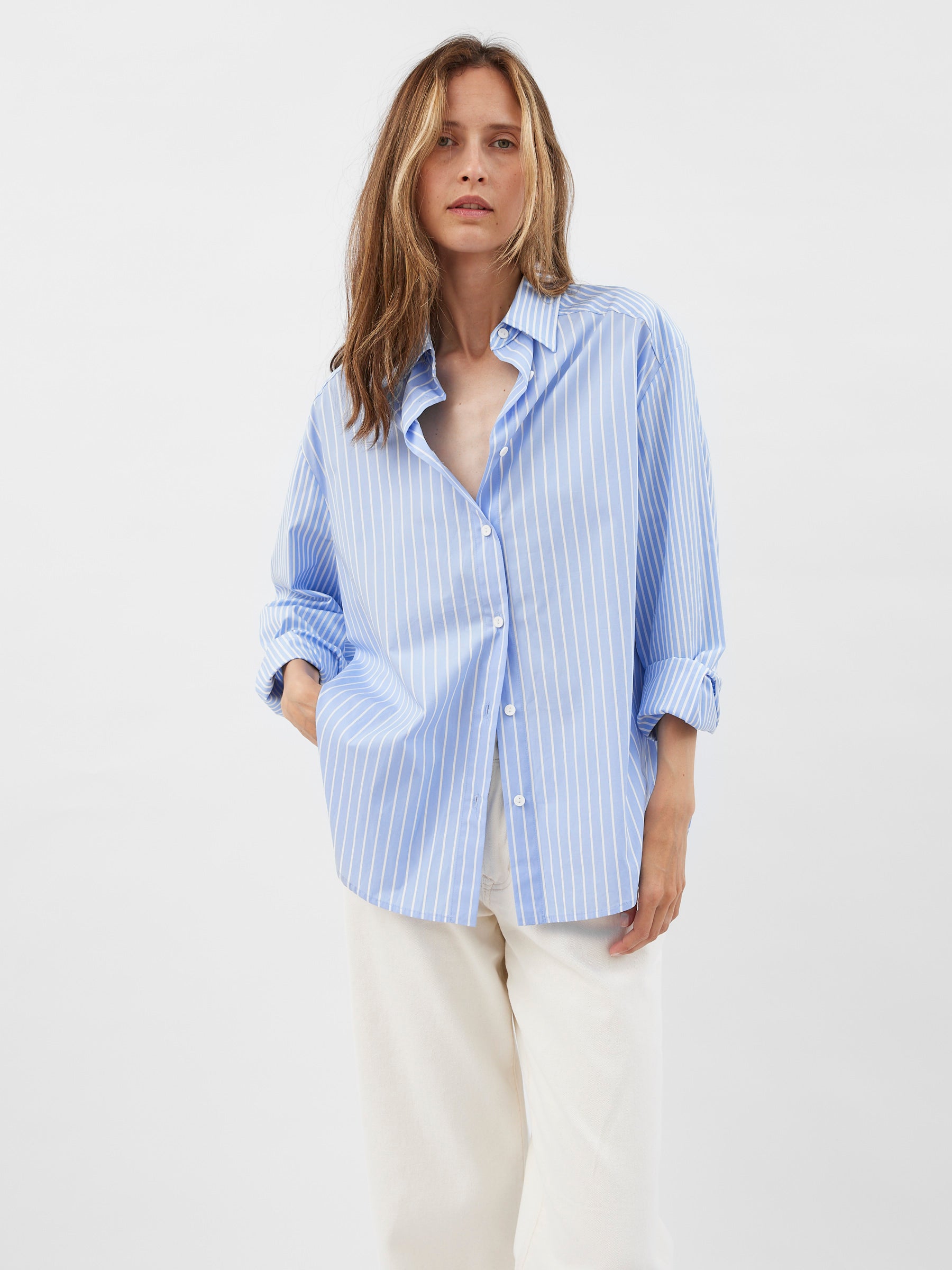 Matteau | Contrast Stripe Shirt in Blue Sky | The UNDONE