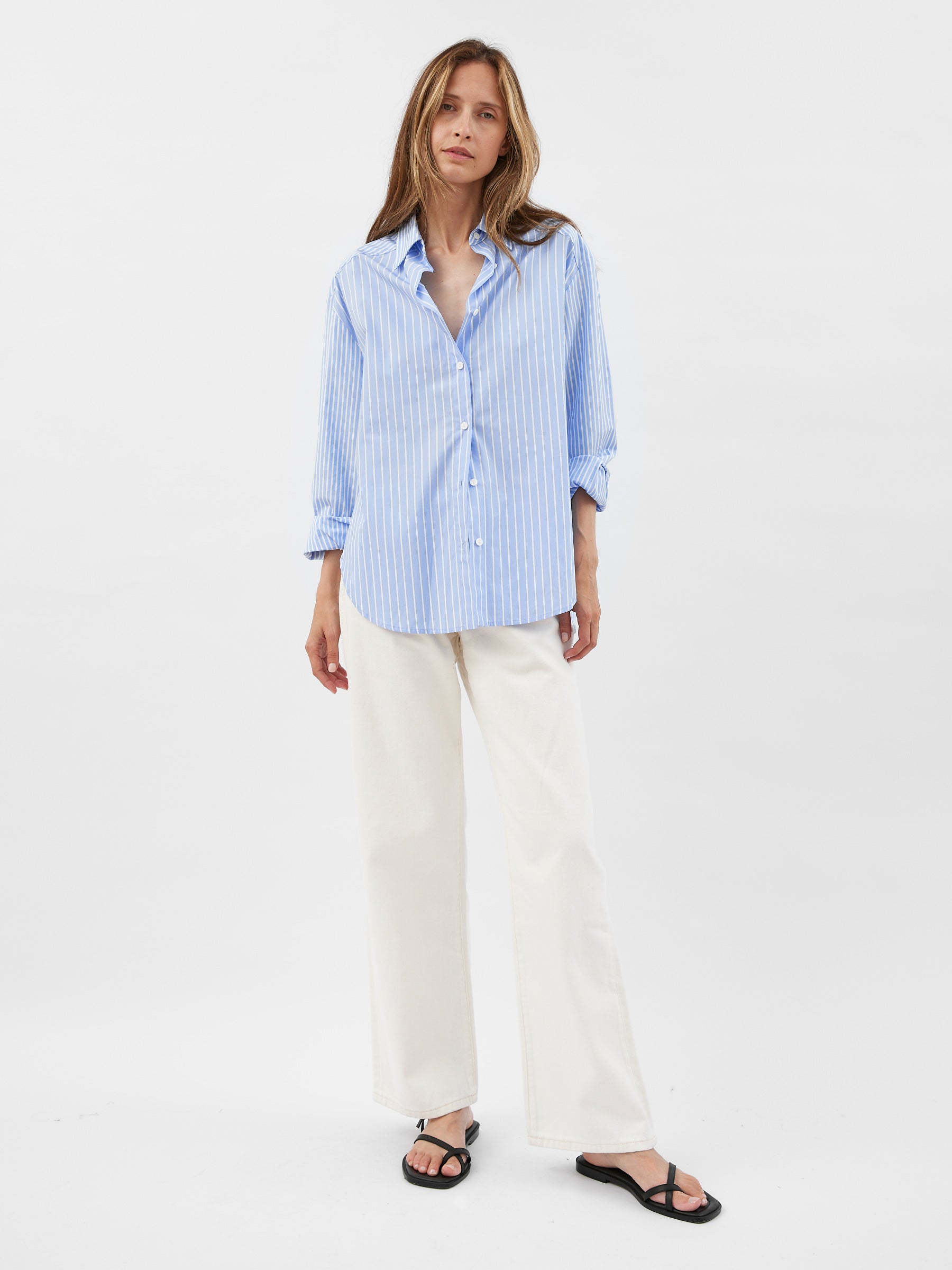 Matteau | Contrast Stripe Shirt in Blue Sky | The UNDONE