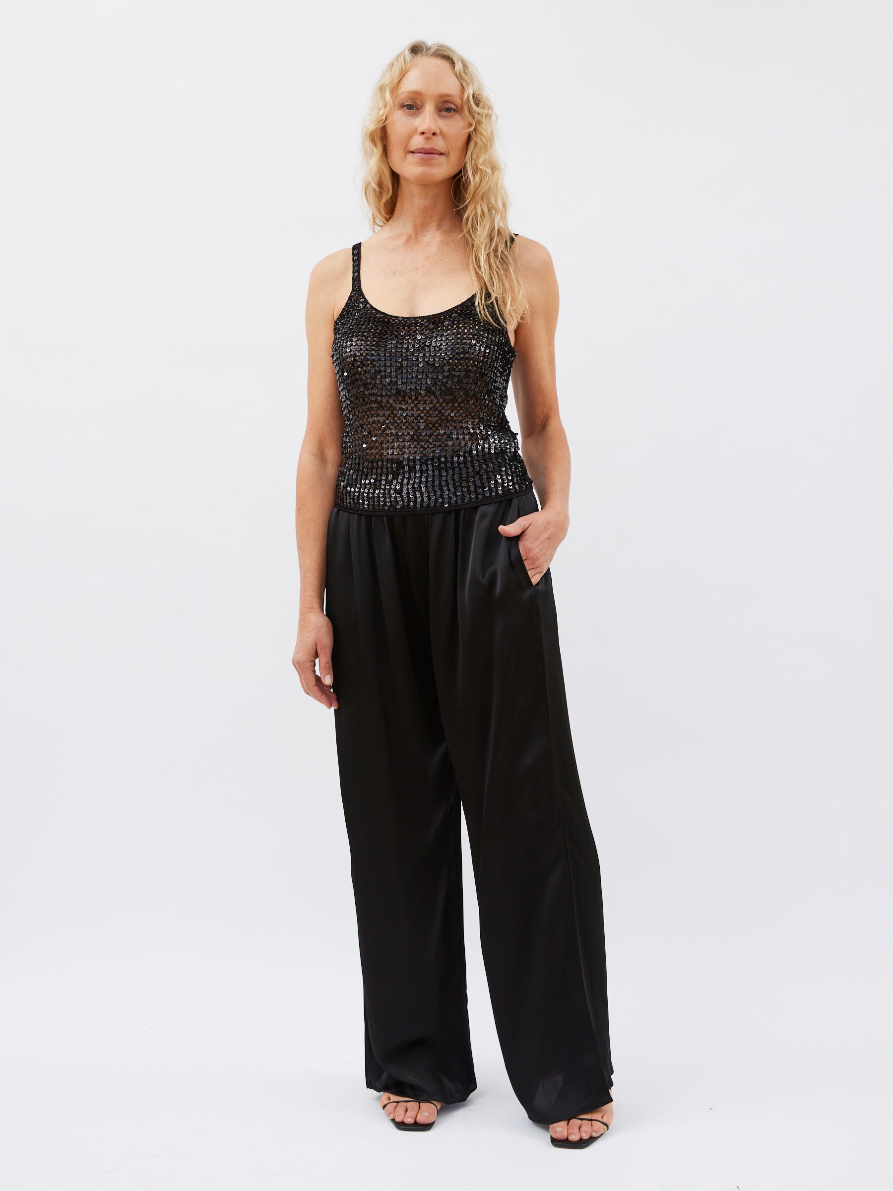 Matteau | Relaxed Satin Pant in Black | The UNDONE