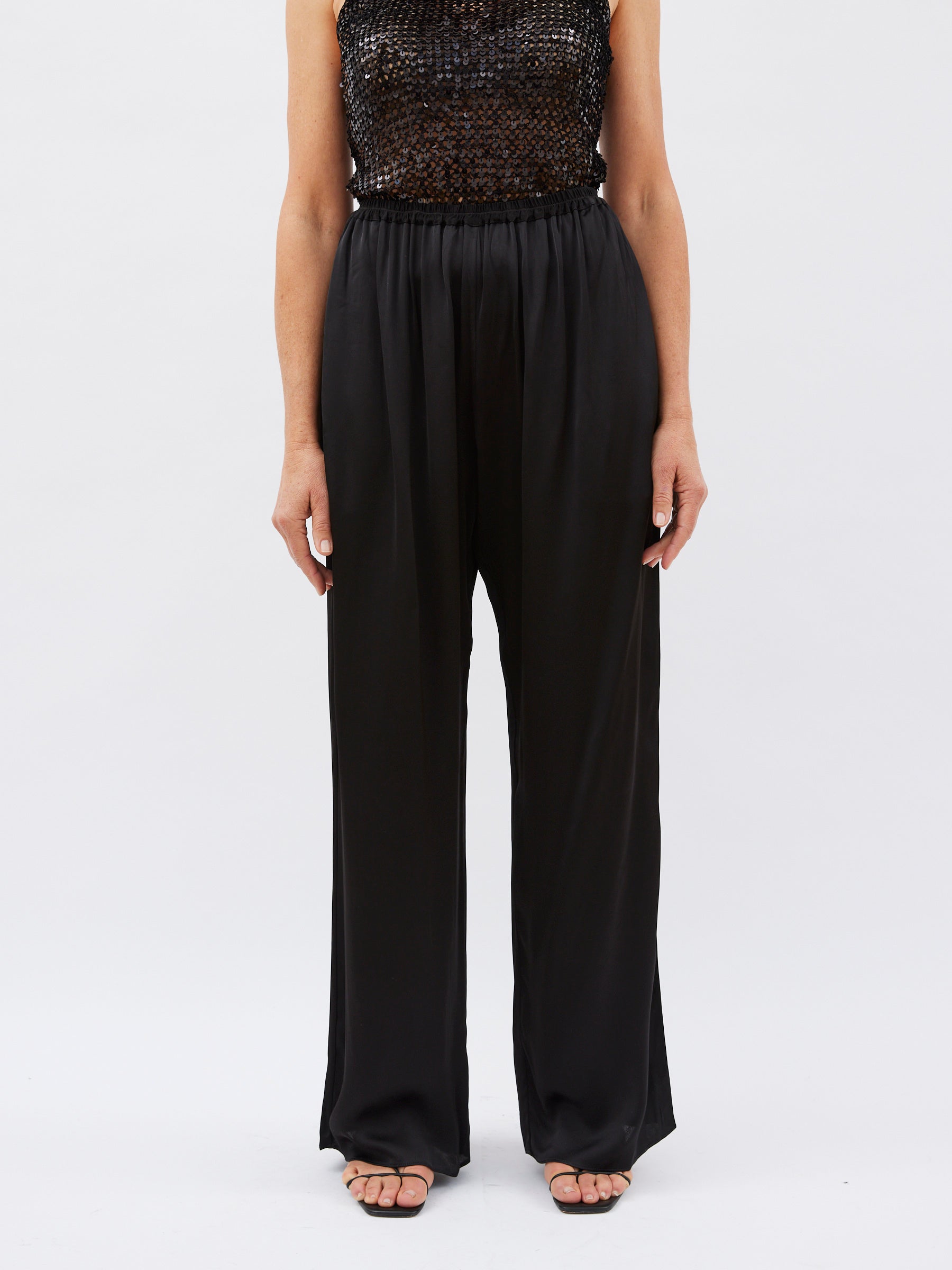 Matteau | Relaxed Satin Pant in Black | The UNDONE