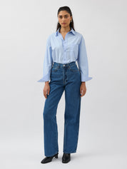 St. Agni | Mid Rise Wide Leg Jean in Denim Blue | The UNDONE