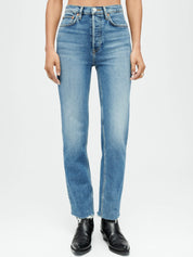 RE/DONE | High Rise Stove Pipe Straight Leg Jean in Blue Mid 70s | The UNDONE