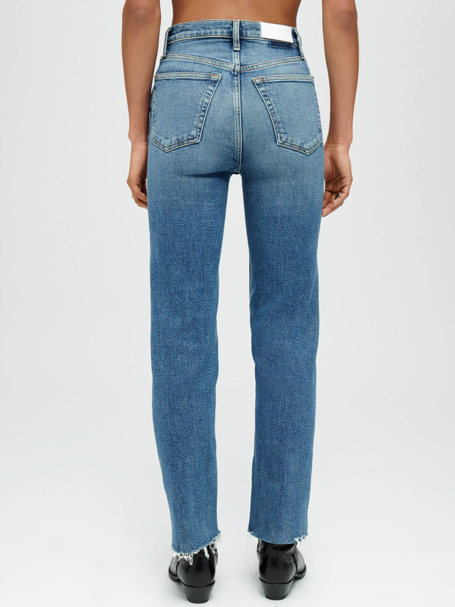 RE/DONE | High Rise Stove Pipe Straight Leg Jean in Blue Mid 70s | The UNDONE