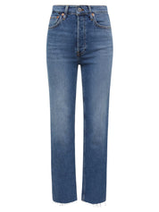 RE/DONE | High Rise Stove Pipe Straight Leg Jean in Blue Mid 70s | The UNDONE