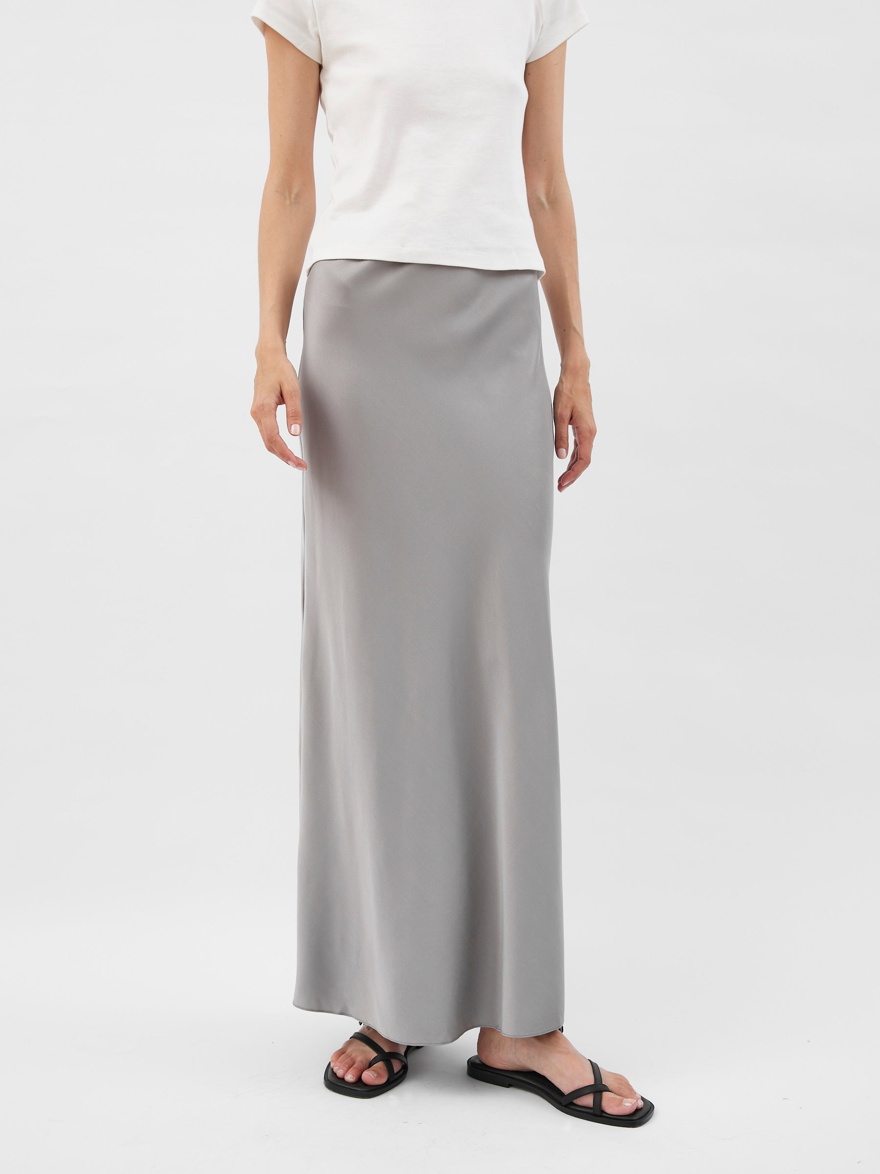 St. Agni | Bias Slip Skirt in Grey Silver | The UNDONE