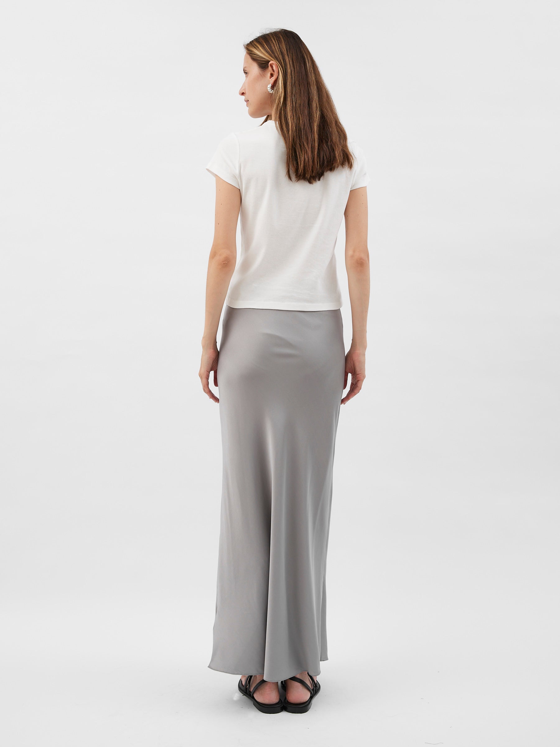 St. Agni | Bias Slip Skirt in Grey Silver | The UNDONE