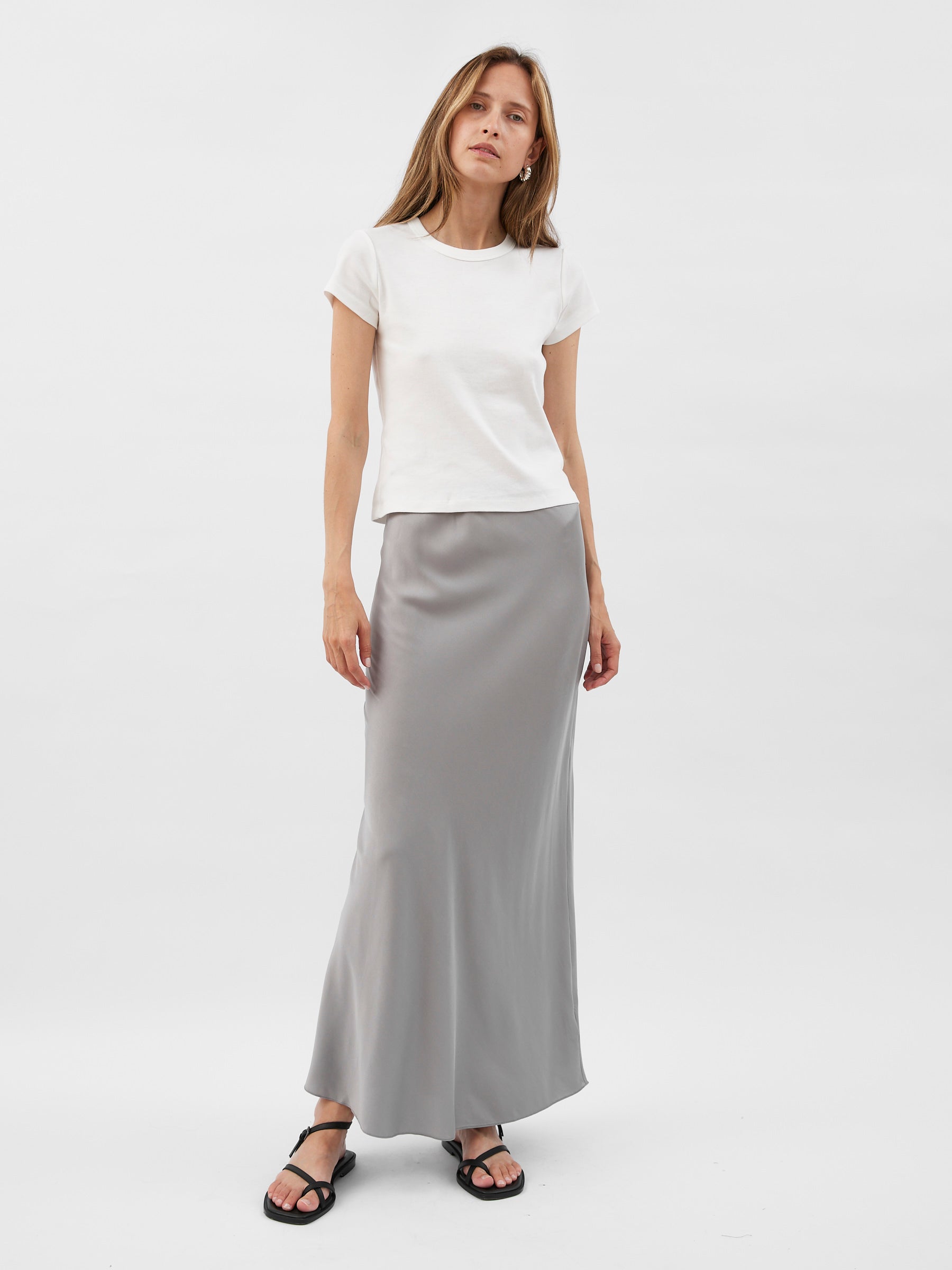 St. Agni | Bias Slip Skirt in Grey Silver | The UNDONE