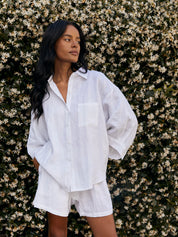 Deiji Studios | White 03 Linen Loungewear Set Short | The UNDONE