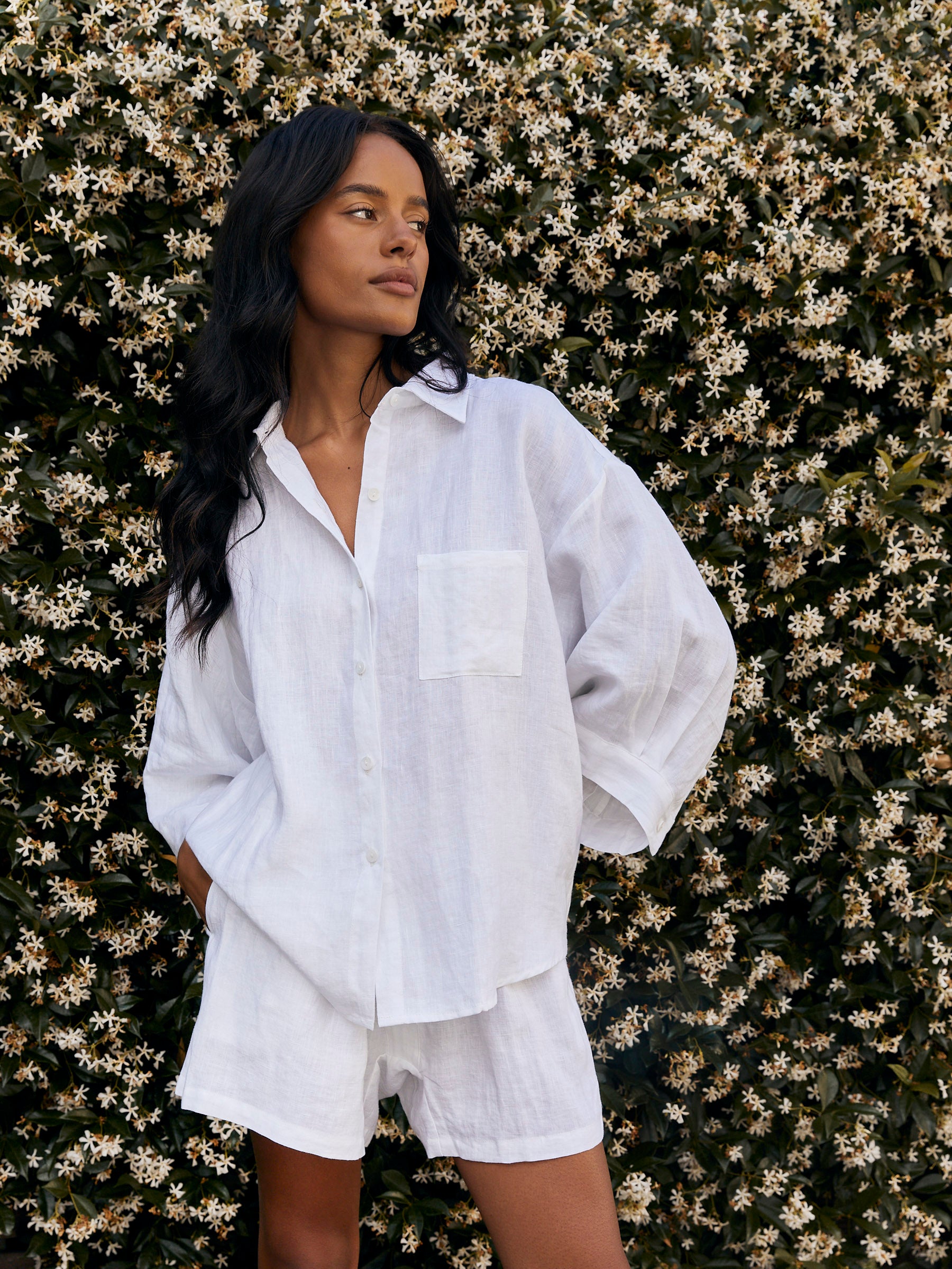 Deiji Studios | White 03 Linen Loungewear Set Short | The UNDONE