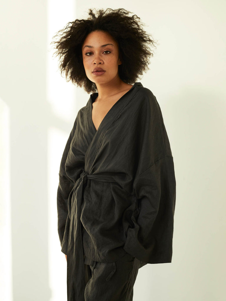 Deiji Studios | The 01 Linen Loungewear Set Long Black | The UNDONE by ...