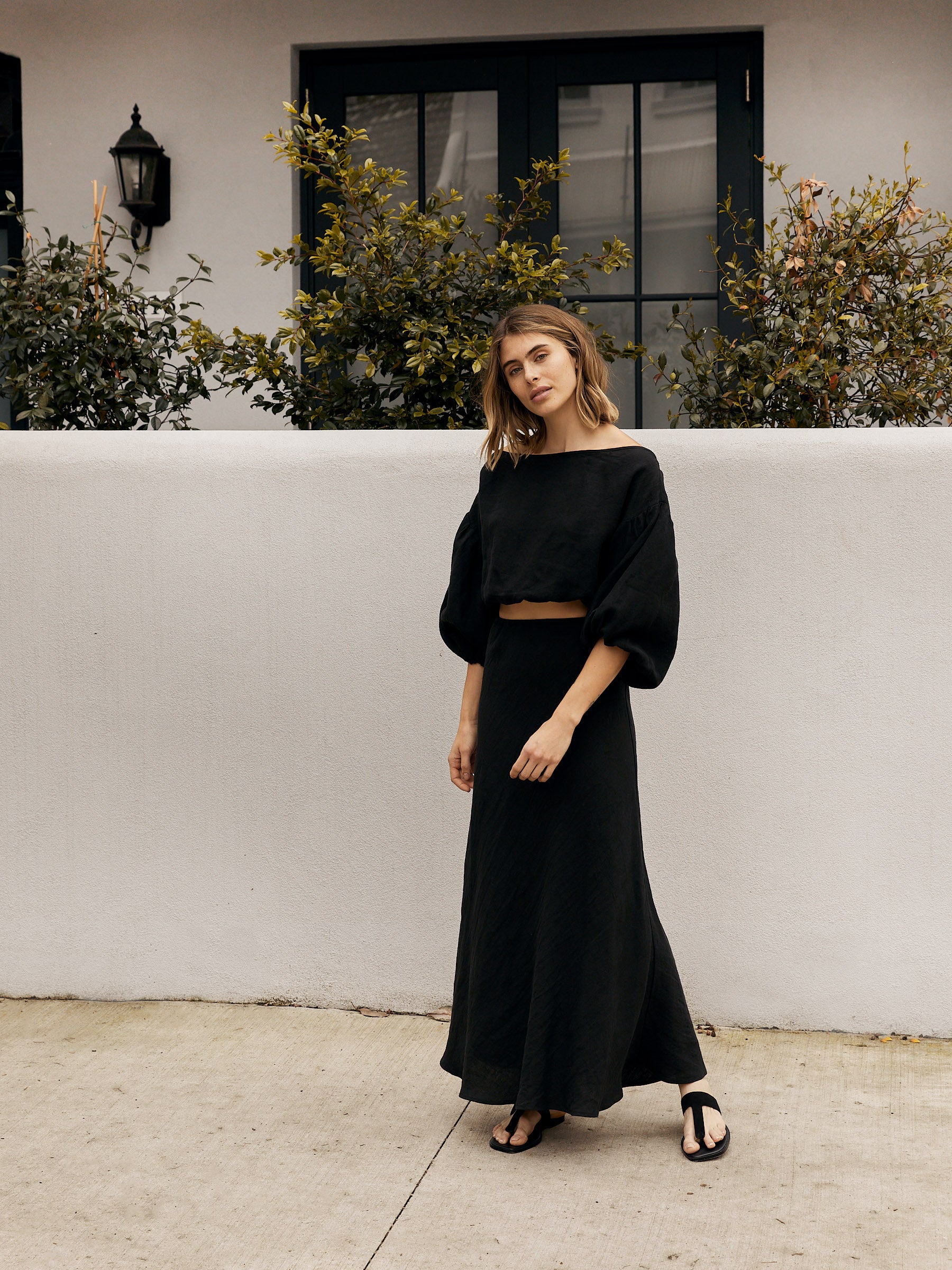 Dominique Healy | Wray Linen Skirt in Black | The UNDONE