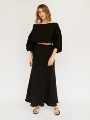 Dominique Healy | Wray Linen Skirt in Black | The UNDONE