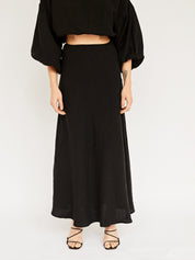 Dominique Healy | Wray Linen Skirt in Black | The UNDONE