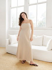 Matteau | Linen Bias Dress in Stone | The UNDONE