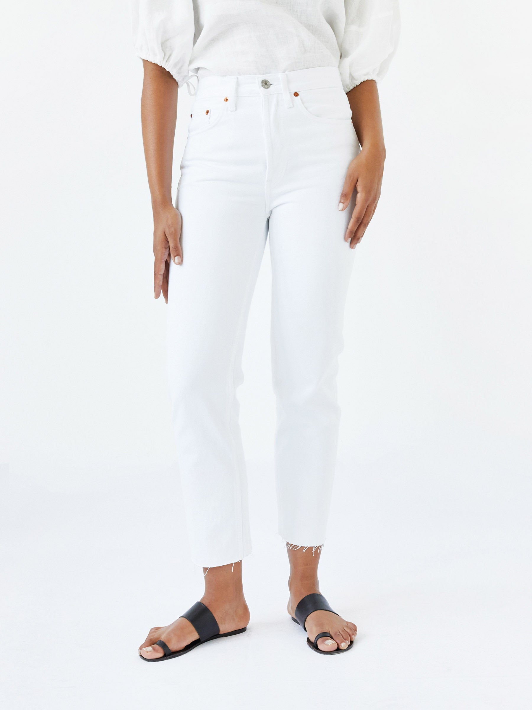 RE/DONE | High Rise Stove Pipe Jean in White