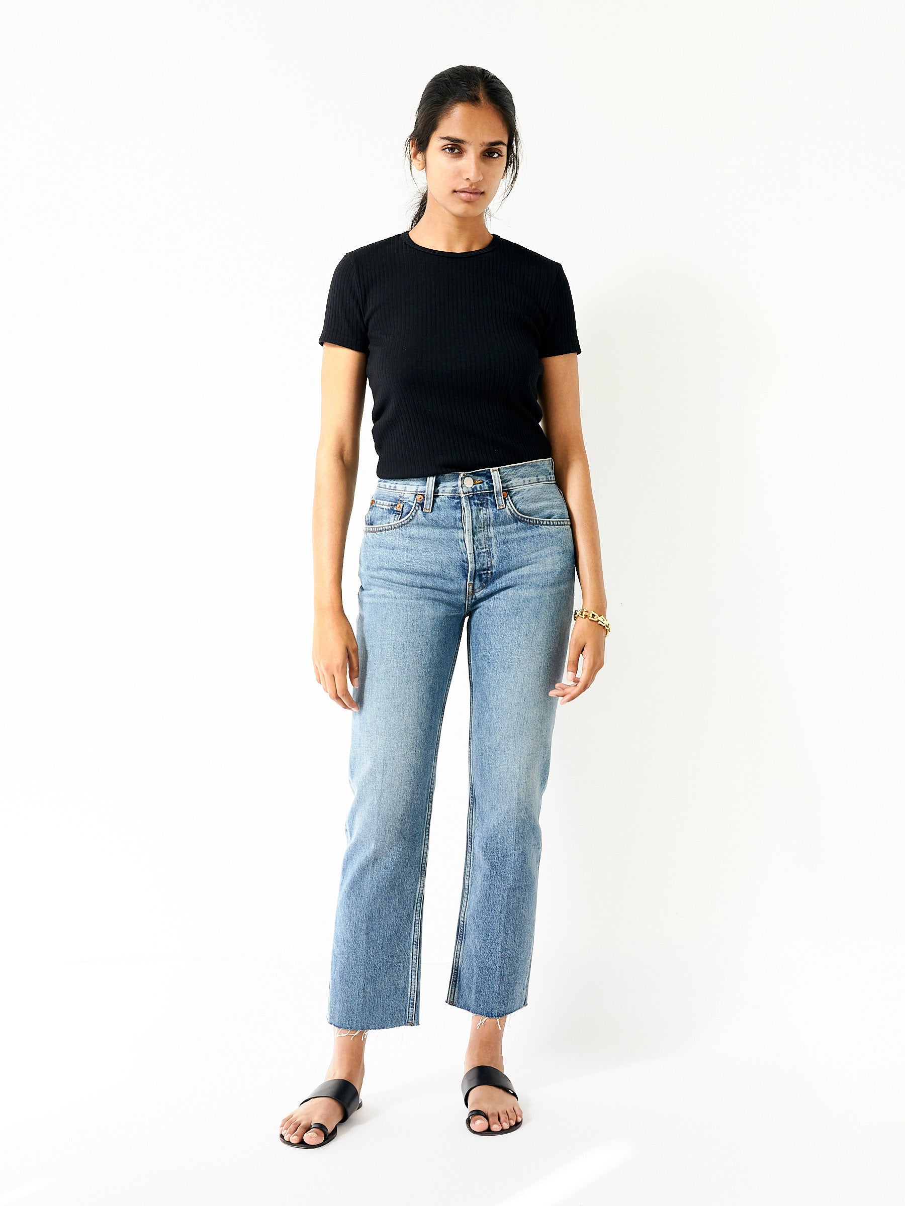 RE/DONE | High Rise Stove Pipe Jean in Medium Vain | The UNDONE