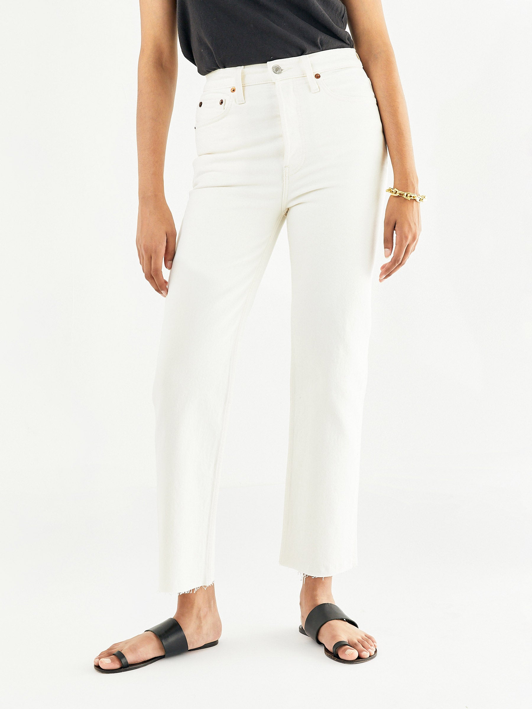 RE/DONE | High Rise Stove Pipe Straight Leg Jean in Vintage White | The UNDONE