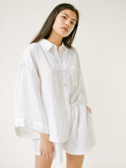 Deiji Studios | 03 linen Loungewear Set Short in White | The UNDONE